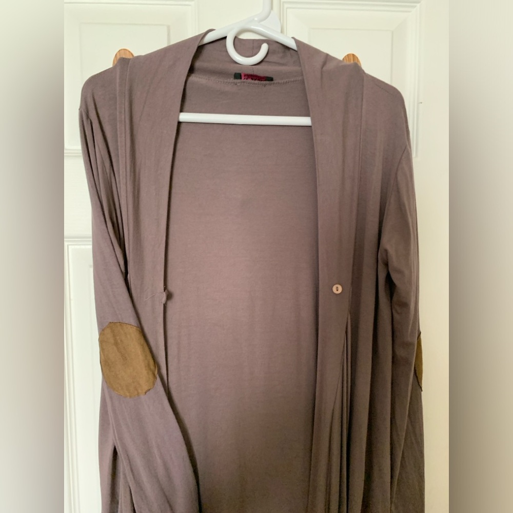 Mocha Brown Cardigan with Elbow Patch and Single Button Closure Women’s XL